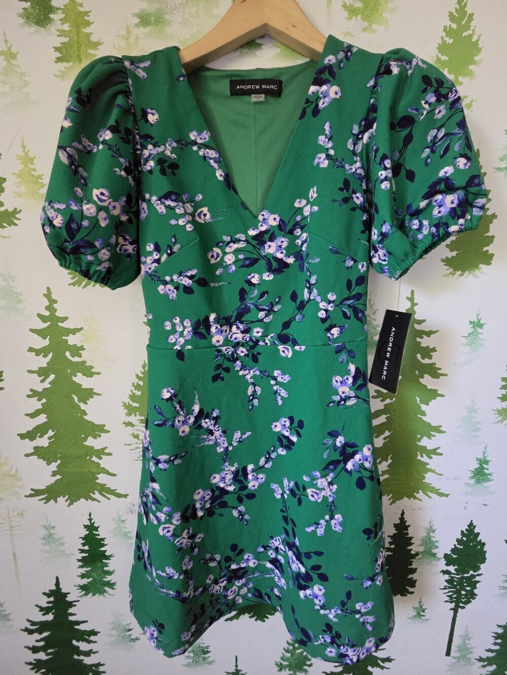 Andrew Marc Floral Mini Puff Sleeve Dress